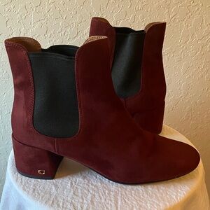 Coach: Wine Tia Suede Ankle (FG2911) Bootie Slip On Boots- 9- wear